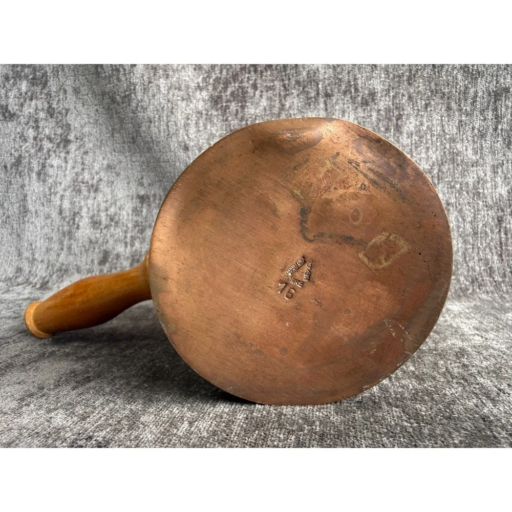 Vintage Handcrafted Mexican Copper Brass Coffee Pot Pitcher Wood Handle 7.5